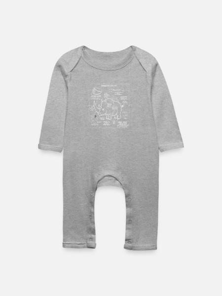 Rhino Blaupause Illustration - Baby Bio Strampler - Grau meliert