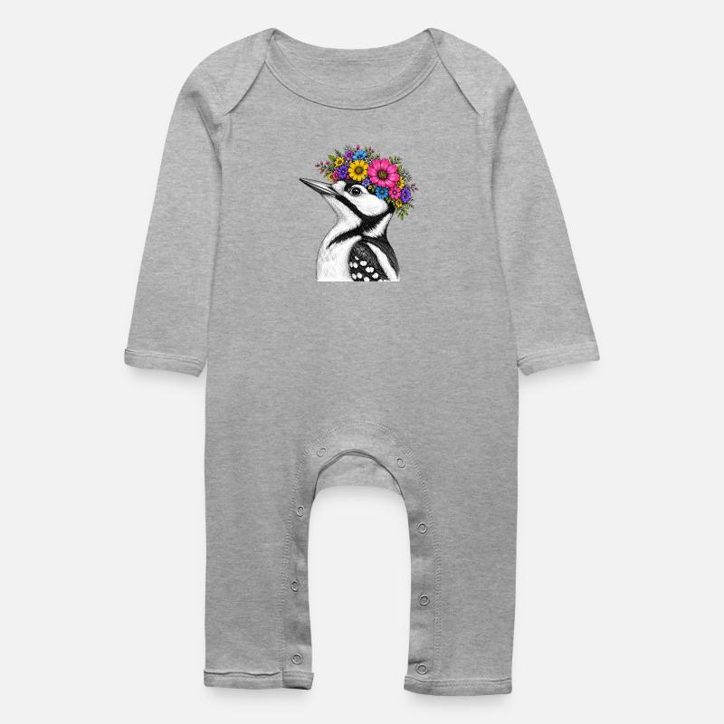 Blütenkranz Vogel  - Baby Bio Strampler - Grau meliert