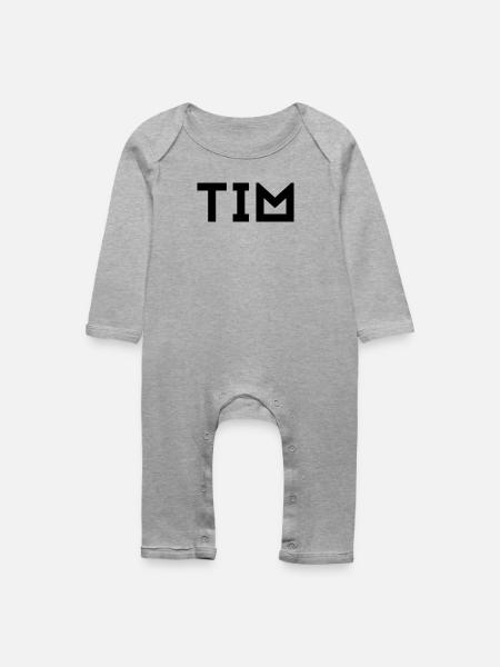Vorname Tim - Baby Bio Strampler - Grau meliert