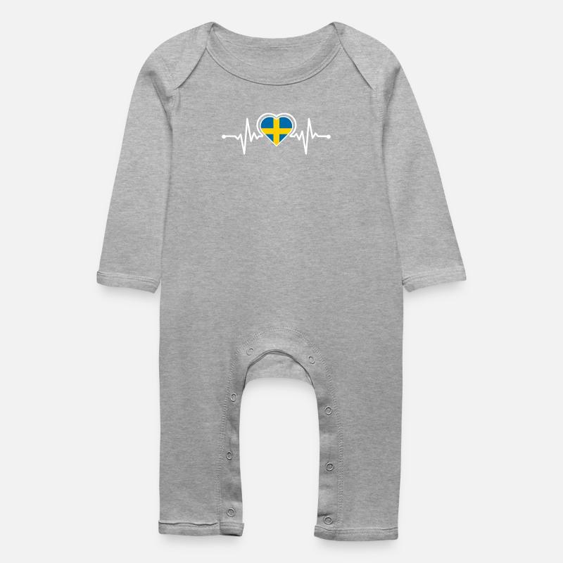 Drapeau de la Suède Coeur Heartbeat Design - Grenouillère bio Bébé - gris chiné