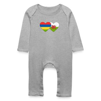 Mauritius Wales Flag Heart - Baby Organic Romper - heather grey - Front