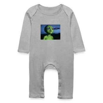 OVNI Attirant l’Œil Extraterrestre Vert - Grenouillère bio Bébé - gris chiné - Devant