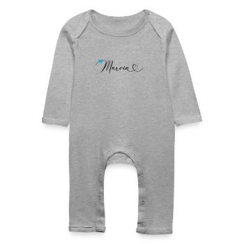 Marvin Last name First name Calligraphy heart - Baby Organic Romper - heather grey - Front
