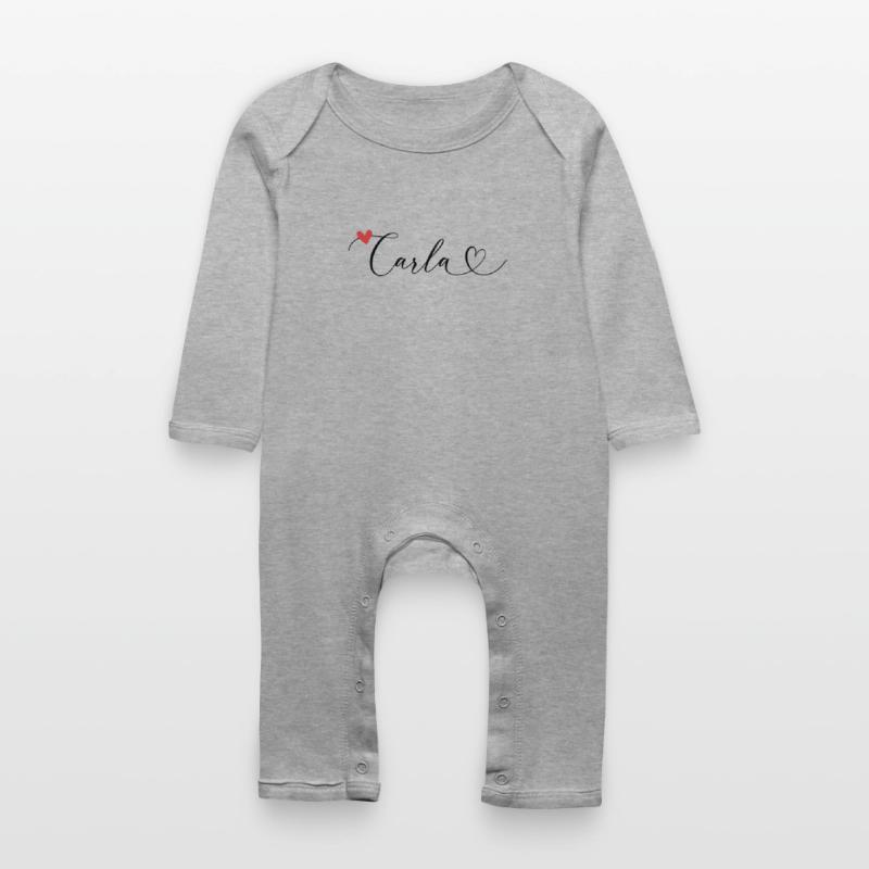 Carla Surname First name Calligraphy Heart Baby Organic Romper
