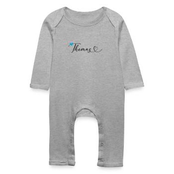 Thomas Surname First name Calligraphy Heart - Baby Organic Romper - heather grey - Front