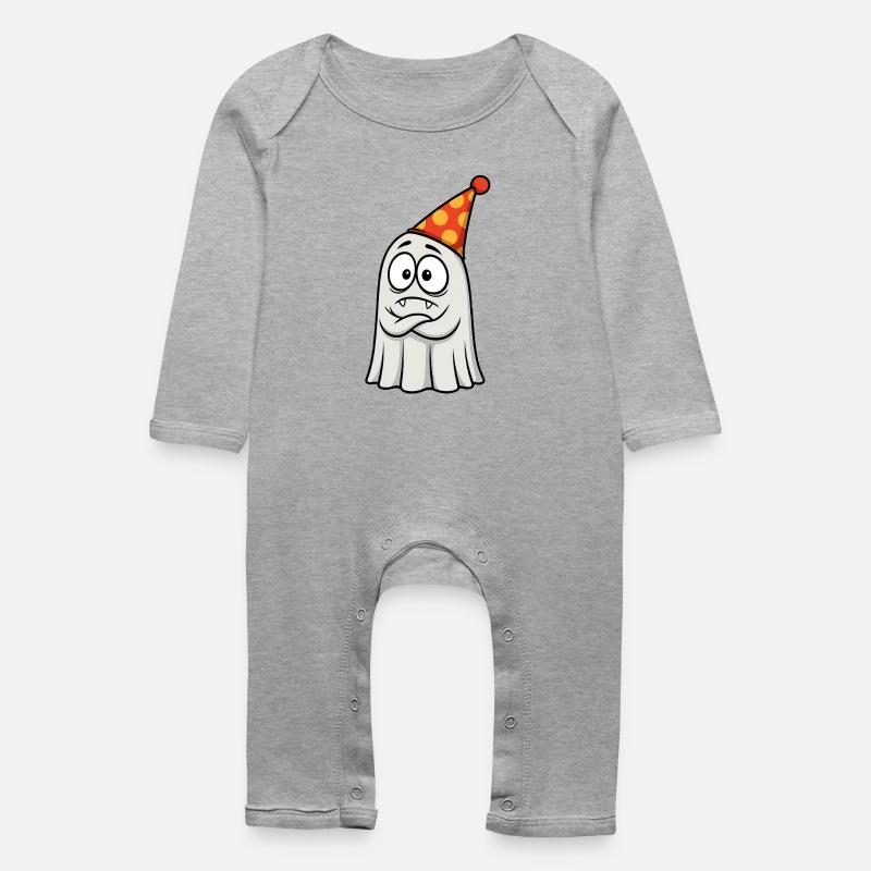 Griesgrämiger Geist mit Partyhut - Grenouillère bio Bébé - gris chiné