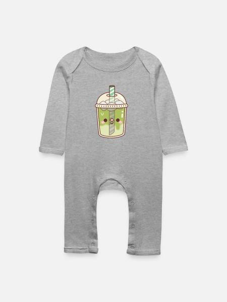 Süßer eisgekühlter Matcha Latte - Baby Bio Strampler - Grau meliert