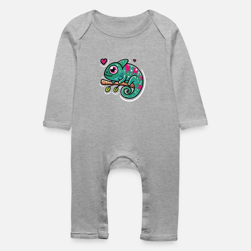 Niedliches Chamäleon - Baby Bio Strampler - Grau meliert