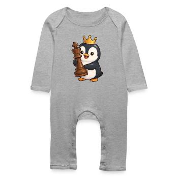 Mignon pingouin Chess Figure Roi Reine Casse-tête - Grenouillère bio Bébé - gris chiné - Devant