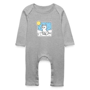 A cute little baby arctic fox in the snow - Baby Organic Romper - heather grey - Front