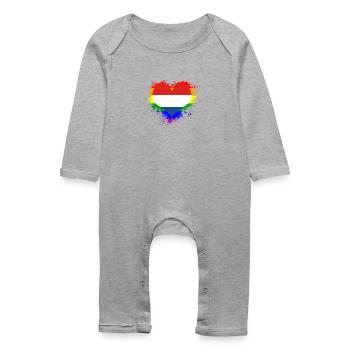 Drapeau de l'arc-en-ciel Coeur Pays-Bas GayPride - Grenouillère bio Bébé - gris chiné - Devant