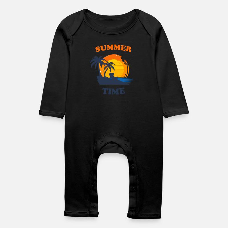 Palmiers d’inspiration estivale avec coucher de soleil - Grenouillère bio Bébé - noir