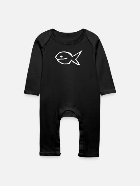 Fisch - Minimal Vektorgrafik - Baby Bio Strampler - Schwarz