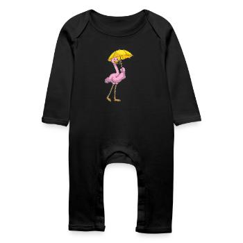 Flamingo Umbrella - Baby Organic Romper - black - Front