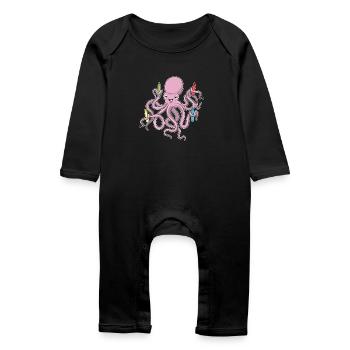Octopus Student Crayons School - Baby Organic Romper - black - Front
