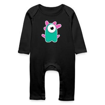 Niedlicher türkisfarbener Zyklop | Lustiges pinkes Monster - Baby Bio Strampler - Schwarz - Vorne
