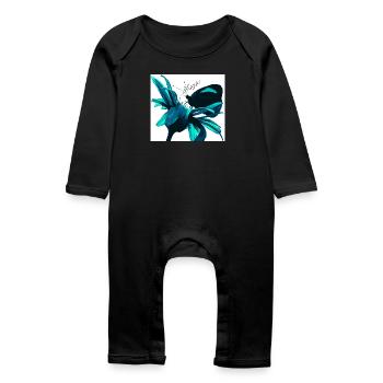 Teal Magic Flower Print - Baby Organic Romper - black - Front