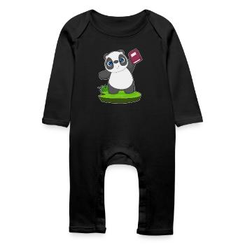 Panda Book - Baby Organic Romper - black - Front
