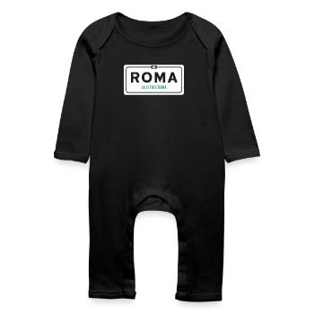 Rom Ortsschild - Baby Bio Strampler - Schwarz - Vorne