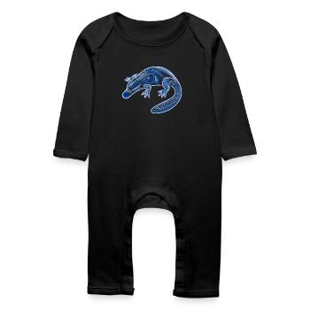 Schnabeltier, Aborigine-Motive, Stammesblau, - Baby Bio Strampler - Schwarz - Vorne
