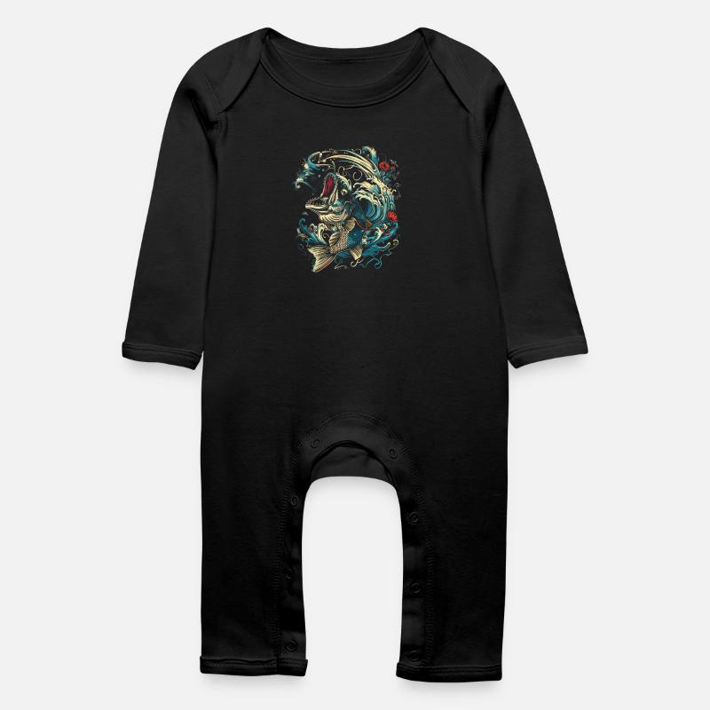 Style de dessin animé de pêche - Grenouillère bio Bébé - noir