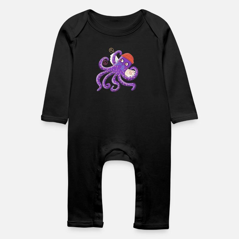 Peace octopus Sepp swims for peace - Baby Organic Romper - black