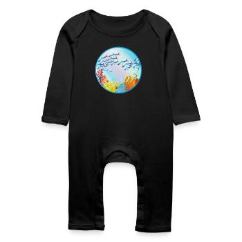 School of colorful fish in coral reef - Baby Organic Romper - black - Front