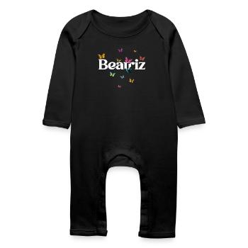 Beau prénom de fille BEATRIZ avec des papillons - Grenouillère bio Bébé - noir - Devant