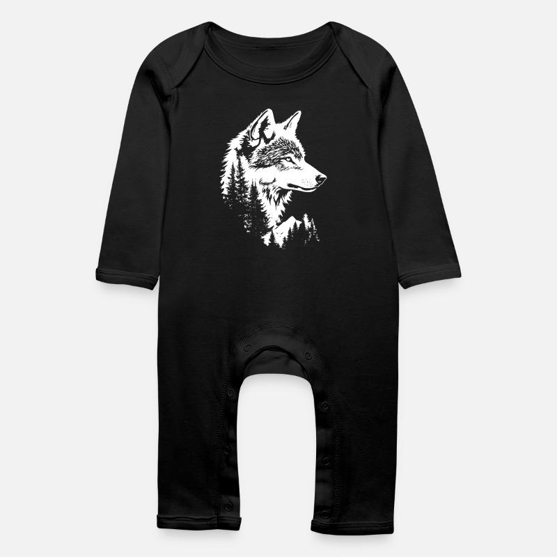 Wolf Face Nature Silhouette - Baby Organic Romper - black