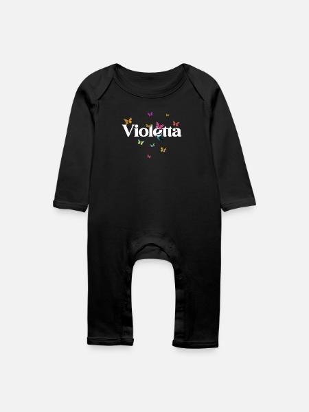 Schöner Mädchenname mit Schmetterlingen VIOLETTA - Baby Bio Strampler - Schwarz