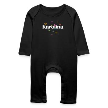 Beau prénom de fille avec des papillons KAROLINA - Grenouillère bio Bébé - noir - Devant
