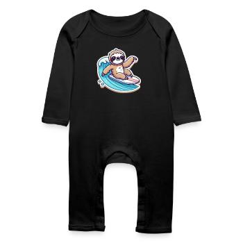 Cute Sloth Waves Surfer - Baby Organic Romper - black - Front