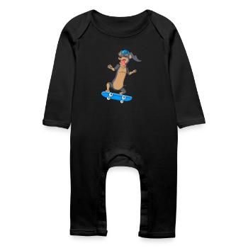 Dachshund Skateboarding Tee - Baby Organic Romper - black - Front