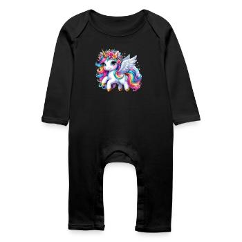Rainbow Winged Unicorn Crown - Baby Organic Romper - black - Front