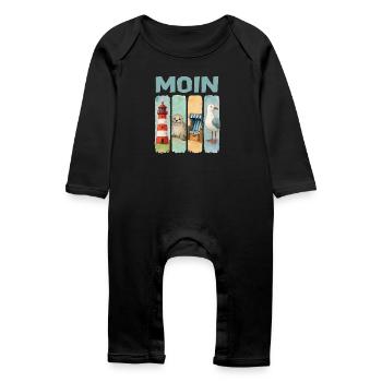 Moin Leuchtturm Robbe Strandkorb Möwe Küste - Baby Bio Strampler - Schwarz - Vorne