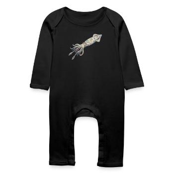 Calamar brodé – motif marin (imprimé) - Grenouillère bio Bébé - noir - Devant