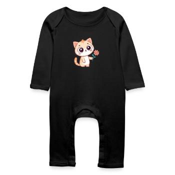 Chat kawaii et fleur pastel - Grenouillère bio Bébé - noir - Devant