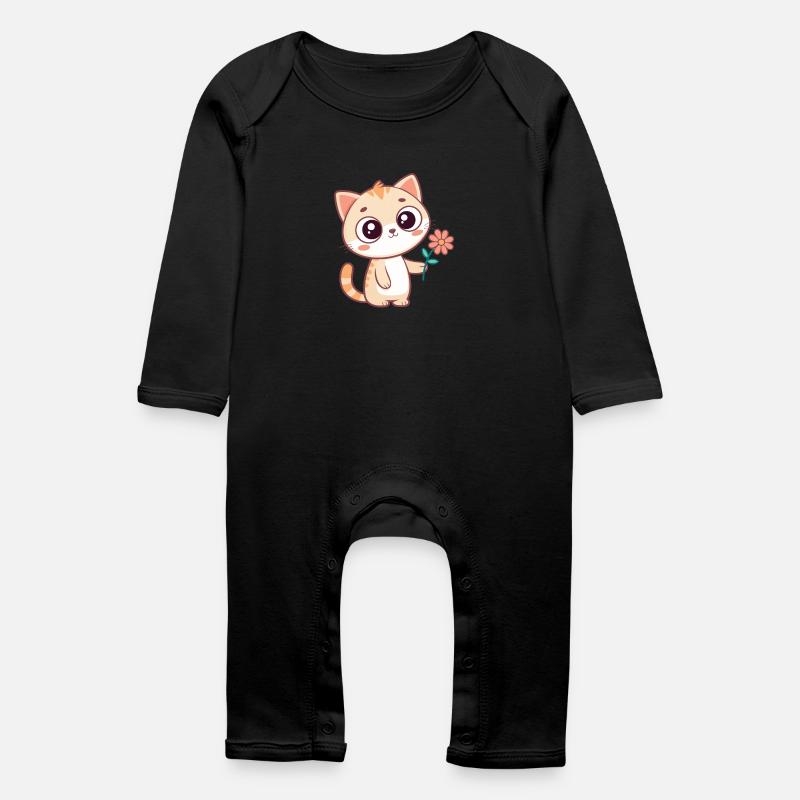 Gatto Kawaii e fiore pastello - Tutina ecologica per neonato - nero