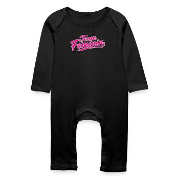 Team Feminin – Pink Girl Power Statement Design - Baby Organic Romper - black - Front