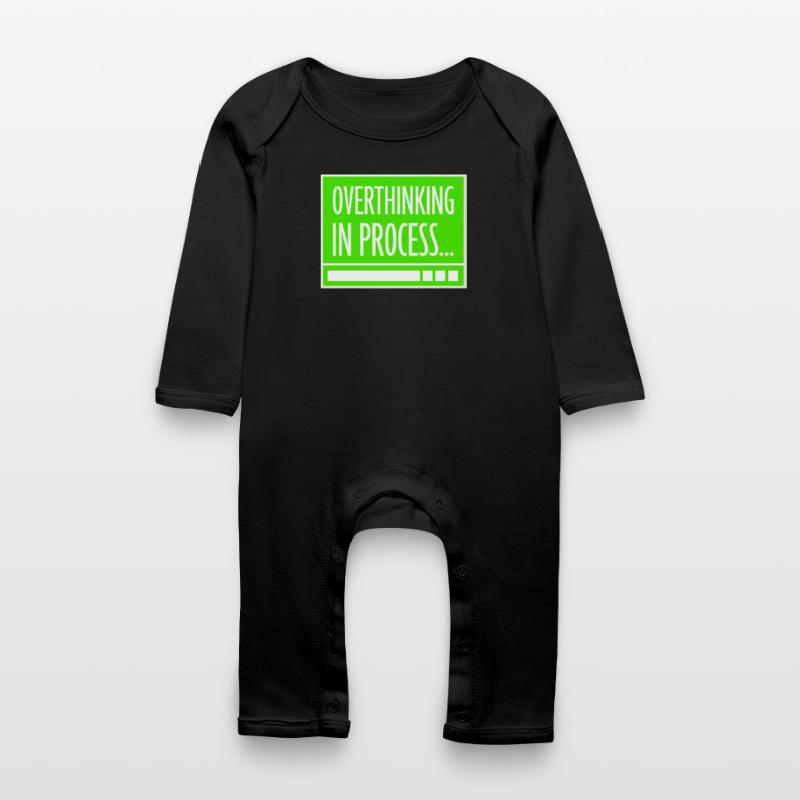 Overthinking In Process Funny Brooding Saying Logo Baby Organic Romper