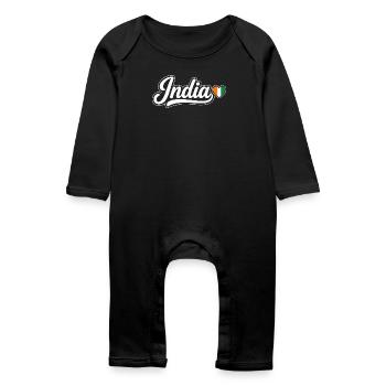 Indien-Schrift mit Flaggenherz Patriotisch - Baby Bio Strampler - Schwarz - Vorne