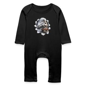 Lokomotiv train model comes out of the shirt - Baby Organic Romper - black - Front