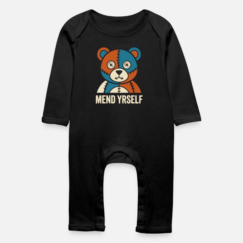 Patchwork Bear : points de suture et contraste - Grenouillère bio Bébé - noir