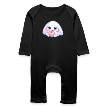 Lapin kawaï avec un beignet - Grenouillère bio Bébé - noir - Devant