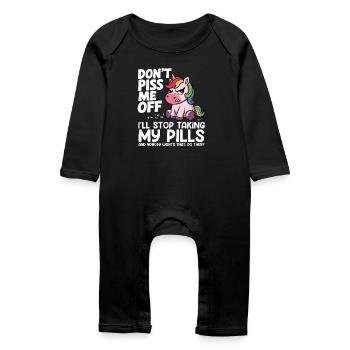 Angry unicorn: pill joke I don't take a pill - Baby Organic Romper - black - Front