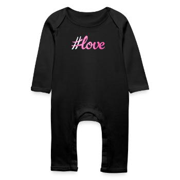 Hashtag Amour Amour Couple de mariage rose duveteux - Grenouillère bio Bébé - noir - Devant