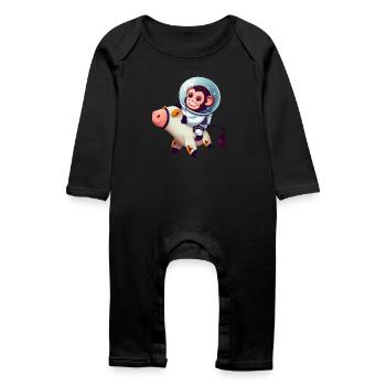 Astronaut monkey rides on cow - Baby Organic Romper - black - Front