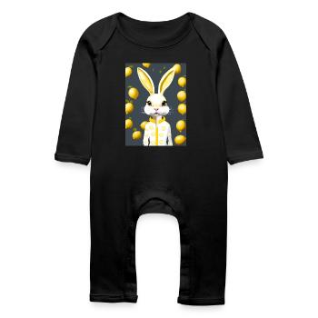 Lapin aux agrumes, éclat de citron - Grenouillère bio Bébé - noir - Devant