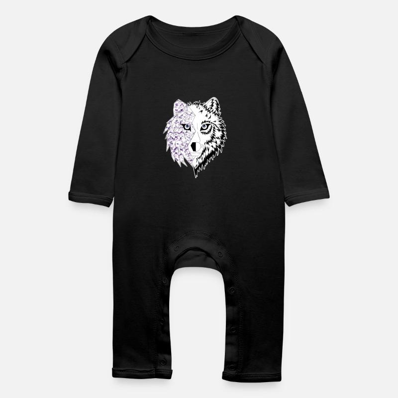 loup origami violet - Grenouillère bio Bébé - noir