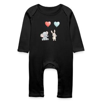 Elefant Hase Liebe Ballon Herz Cute - Baby Bio Strampler - Schwarz - Vorne